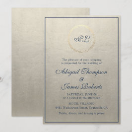 Invitación Boda elegante con monograma Champagne Navy