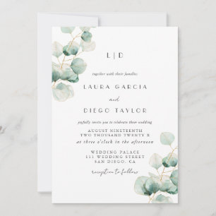 Invitación Boda elegante con monograma de eucalipto