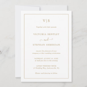 Invitación Boda elegante con monograma de oro tradicional