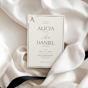 Invitación Boda elegante con monograma en negro y marfil