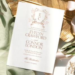Invitación Boda elegante con monograma y cresta floral de oto