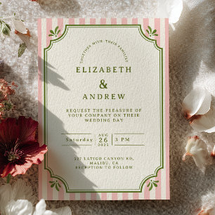 Invitación Boda Elegante con Raya Oliva y Rosa