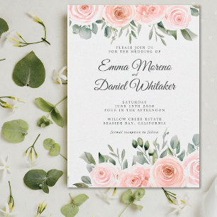 Invitación Boda elegante con rosa rosada y verde salvia