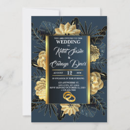 Invitación Boda elegante con Rosas y anillos