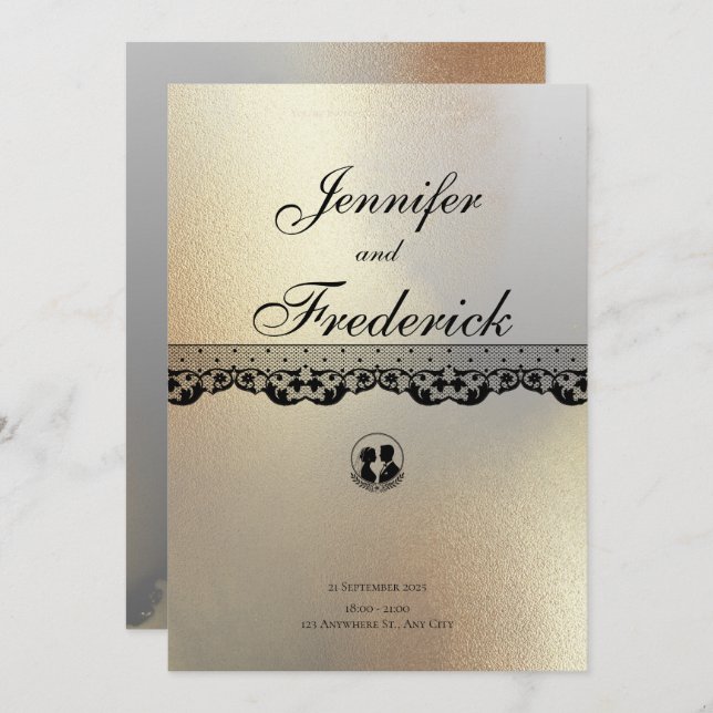 Invitación Boda elegante con tinta de alcohol dorada (Anverso / Reverso)