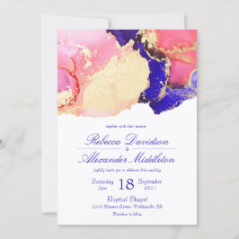 Invitación Boda elegante con tinta lavada dorada, rosa y púrp