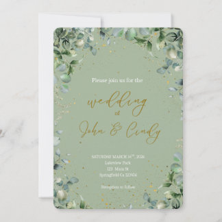 Invitación Boda elegante con vegetación botánica y polvo de o