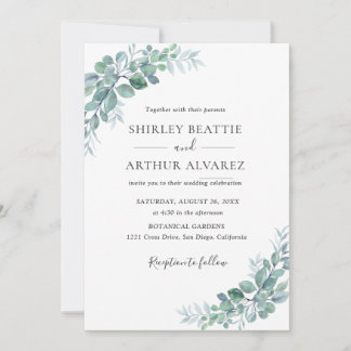 Invitación Boda elegante con vegetación de eucalipto