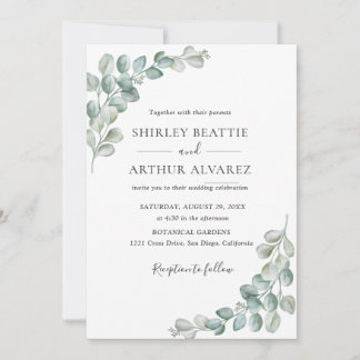Invitación Boda elegante con vegetación de eucalipto