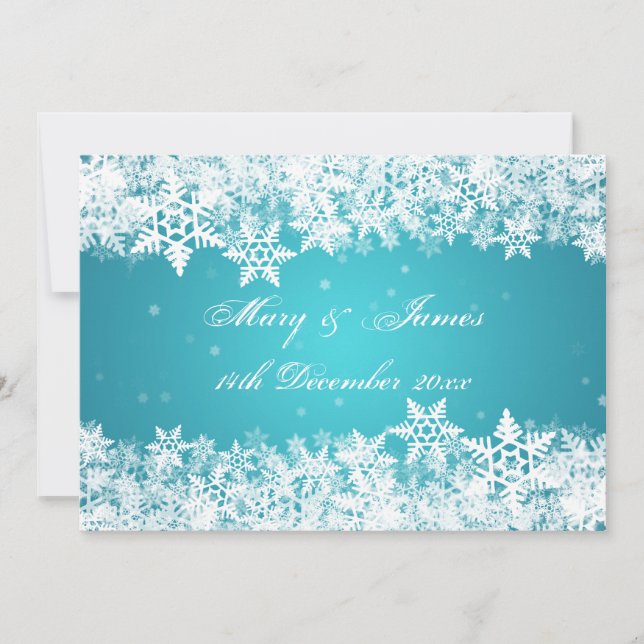 Invitación Boda elegante copos de nieve de invierno azul (Anverso)