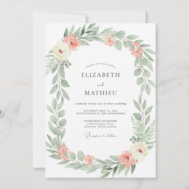 Invitación Boda elegante Coral Sage (Anverso)