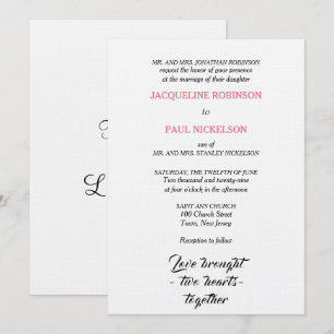 Invitación Boda elegante corazones rosados blancos dos