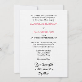 Invitación Boda elegante corazones rosados blancos dos