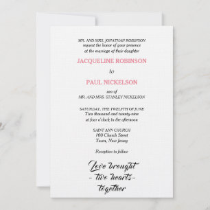 Invitación Boda elegante corazones rosados blancos dos