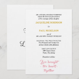 Invitación Boda elegante corazones rosados y dorados