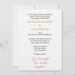 Invitación Boda elegante corazones rosados y dorados