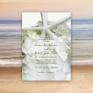 Invitación Boda elegante costera con flores blancas y estrell