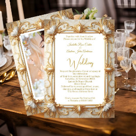 Invitación Boda Elegante Crema Beige Oro Foto