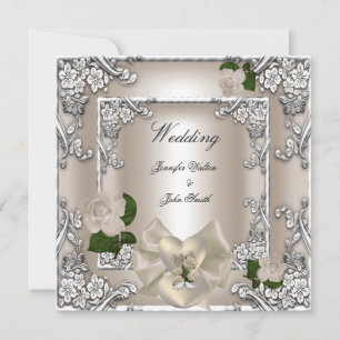 Invitación Boda elegante crema rosa plata