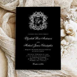 Invitación Boda Elegante Cresta Monograma Negro