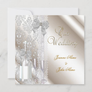 Invitación Boda elegante damasco crema blanco champán