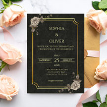 Boda elegante de academia gótica oscura de oro neg