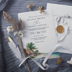 Invitación Boda elegante de acuarela Cancun México Playa