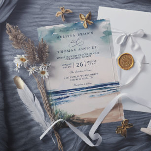 Invitación Boda elegante de acuarela de palma y hierba de pla