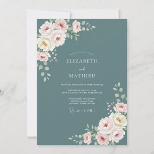 Invitación Boda elegante de acuarela en teal pizarra