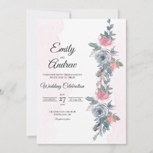 Invitación Boda Elegante de Acuarela Floral de Vidala Rosa Po