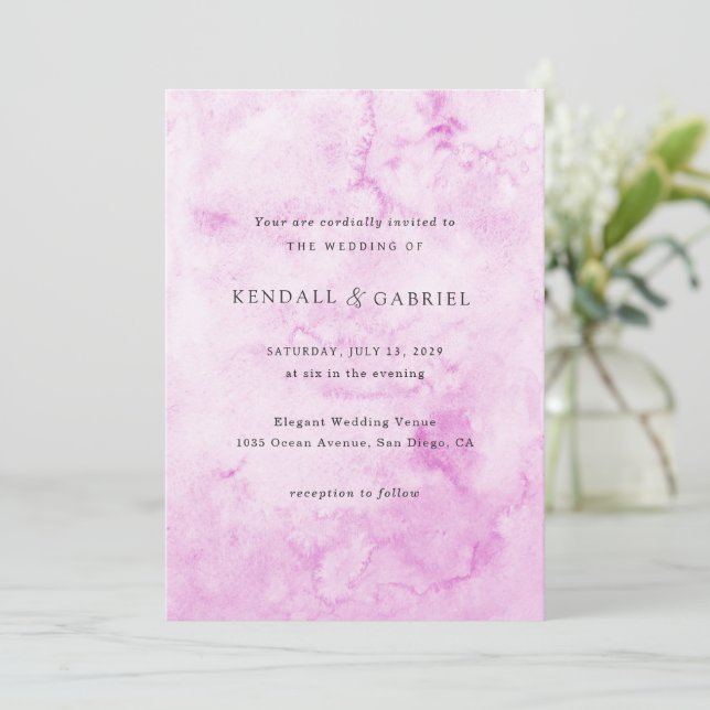 Invitación Boda elegante de acuarela rosa moderna (Anverso de pie)