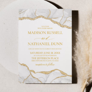 Invitación Boda elegante de ágata blanca dorada