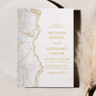 Invitación Boda elegante de ágata blanca dorada