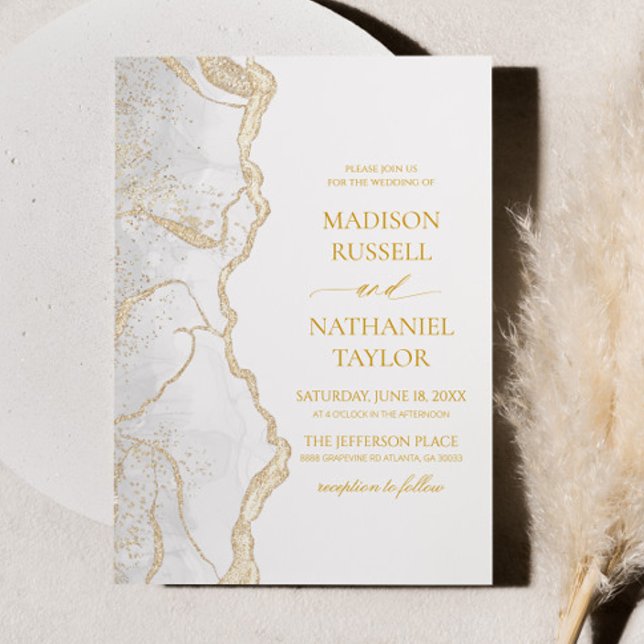 Invitación Boda elegante de ágata blanca dorada (Subido por el creador)