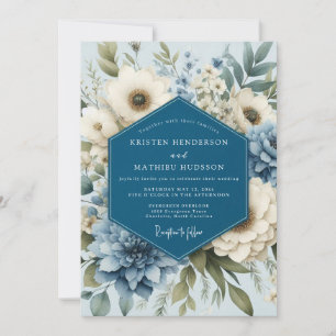 Invitación Boda elegante de Anémona azul pizarra