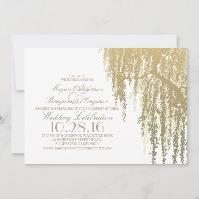 Invitación Boda elegante de árbol salvaje de tonos dorados (Anverso)