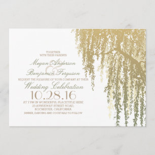 Invitación Boda elegante de árbol salvaje en tonos dorados