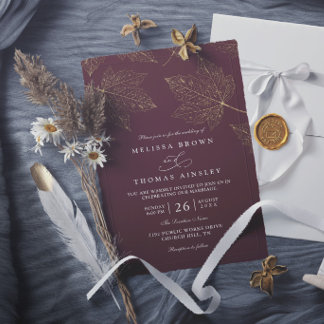 Invitación Boda elegante de arce dorado rústico minimalista