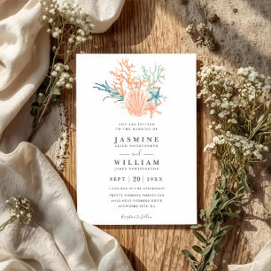 Invitación Boda elegante de arrecife de coral marino código Q