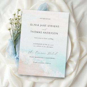 Invitación Boda elegante de azul acuático y olas de playa en