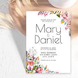 Invitación Boda elegante de borde floral de color de agua de 