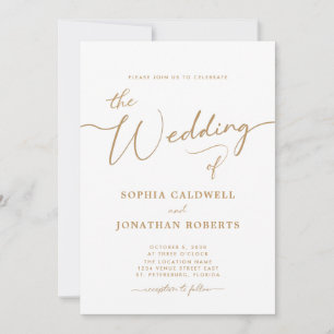 Invitación Boda elegante de caligrafía dorada All in One