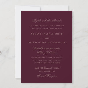 Invitación Boda elegante de caligrafía formal granate