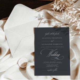 Invitación Boda elegante de caligrafía gris oscuro
