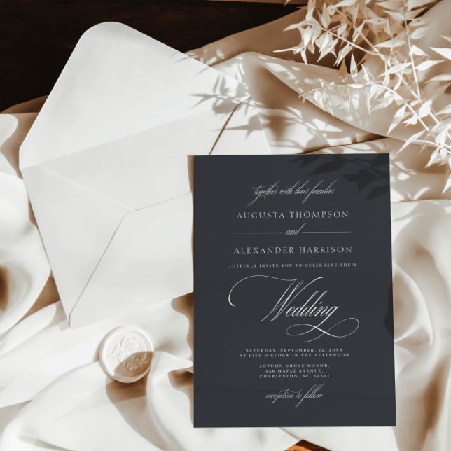 Invitación Boda elegante de caligrafía gris oscuro (Subido por el creador)