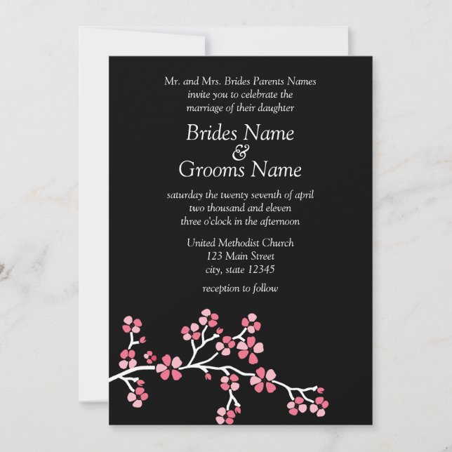 Invitación Boda elegante de cerezo negro las 7 horas (Anverso)