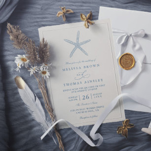 Invitación Boda elegante de código QR de estrella de mar azul