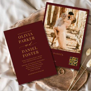 Invitación Boda elegante de código QR de oro de Borgoña