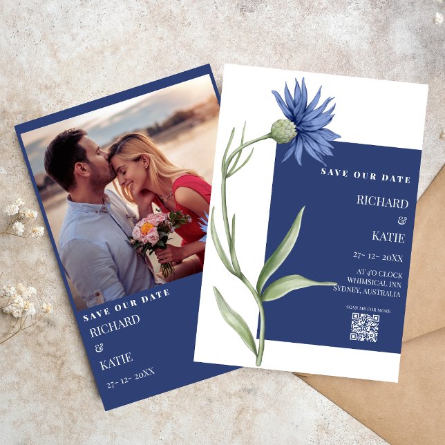 Invitación Boda elegante de código Qr Dusty blue Floral (Subido por el creador)