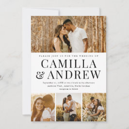 Invitación Boda elegante de colaje de 4 fotos moderno